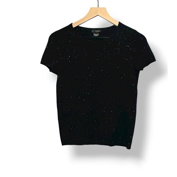 C by Bloomingdale's 100% Cashmere Sweater Set Black White Fleck Twin Set Small - Picture 8 of 14